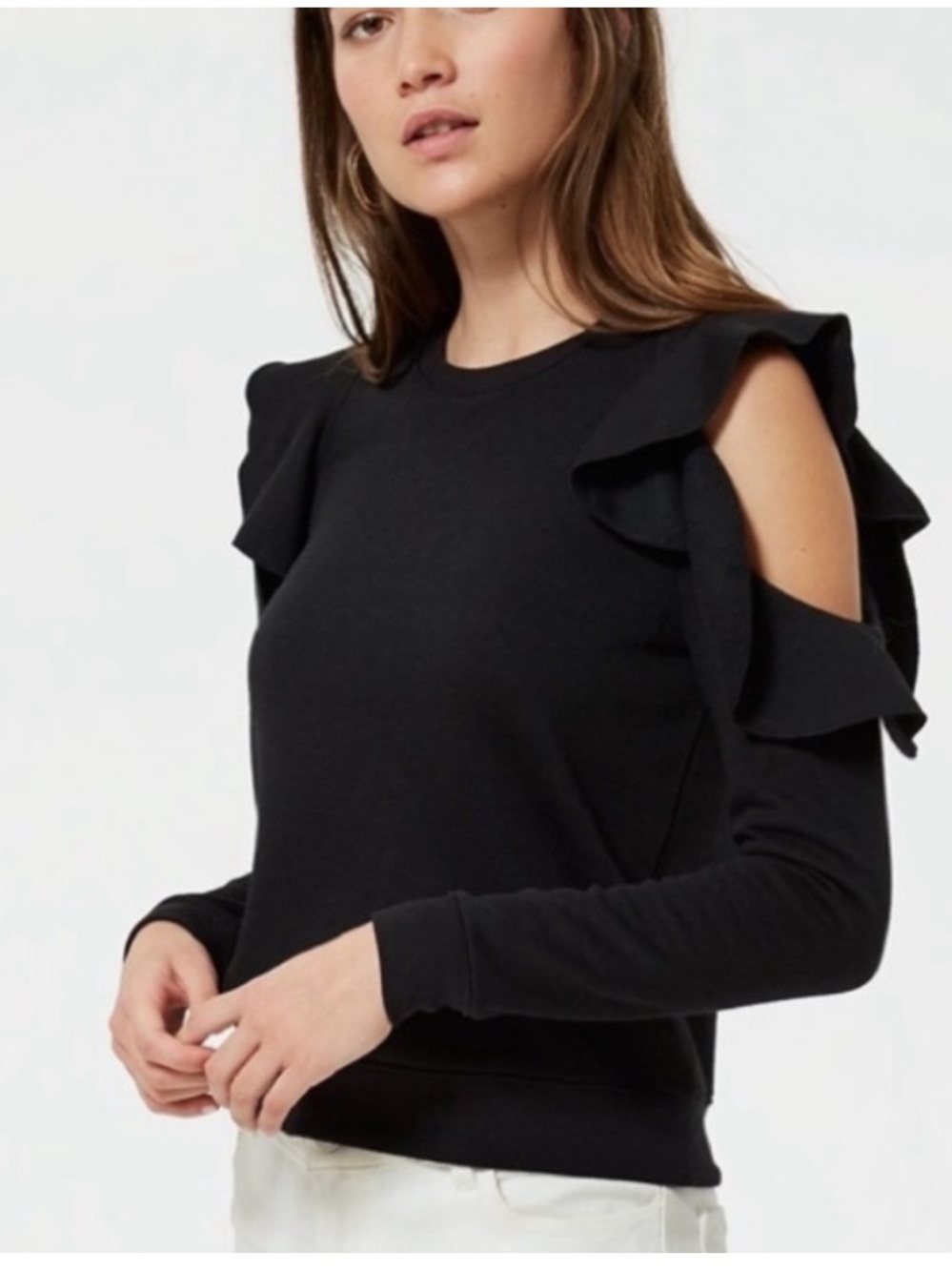 Bobeau - Black Cold Shoulder Sweatshirt